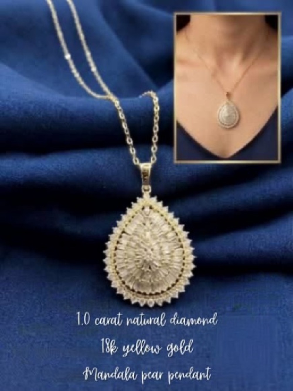 18k Yellow Gold Diamond Mandala Pear Pendant Necklace - Yellow Gold